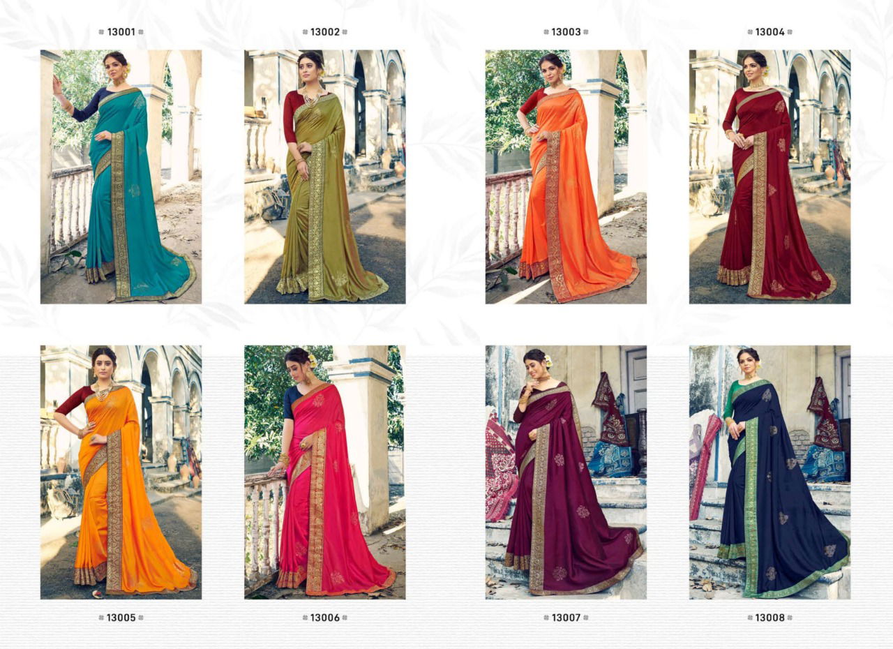 Saroj Tanvi Latest Fancy Festive Wear Designer Vichitra Silk With Beautiful Swarovski Butta And Banarasi Border Saree Collection
